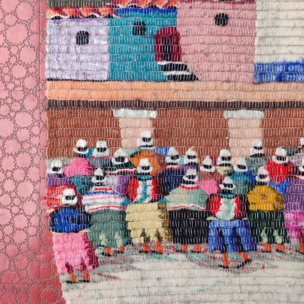 Peru Hand Woven Wool Tapestry Wall Art Blanket Church Village Community 66 x 45